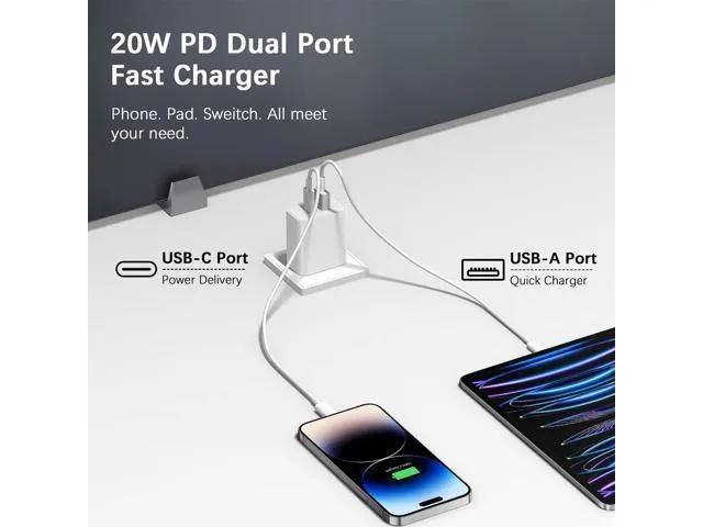 2-Pack iPhone 15 Charger Block, 35W 3-Port Fast USB C Charger Block Dual Port