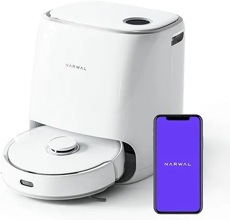 Narwal Freo Robot Vacuum and Mop Comb, Washing & Drying, Dirt Sense Ultra Clean, Auto Add Cleaner, LCD Display, Smart Swing, Arcuate-Route, Wifi, APP Control, White