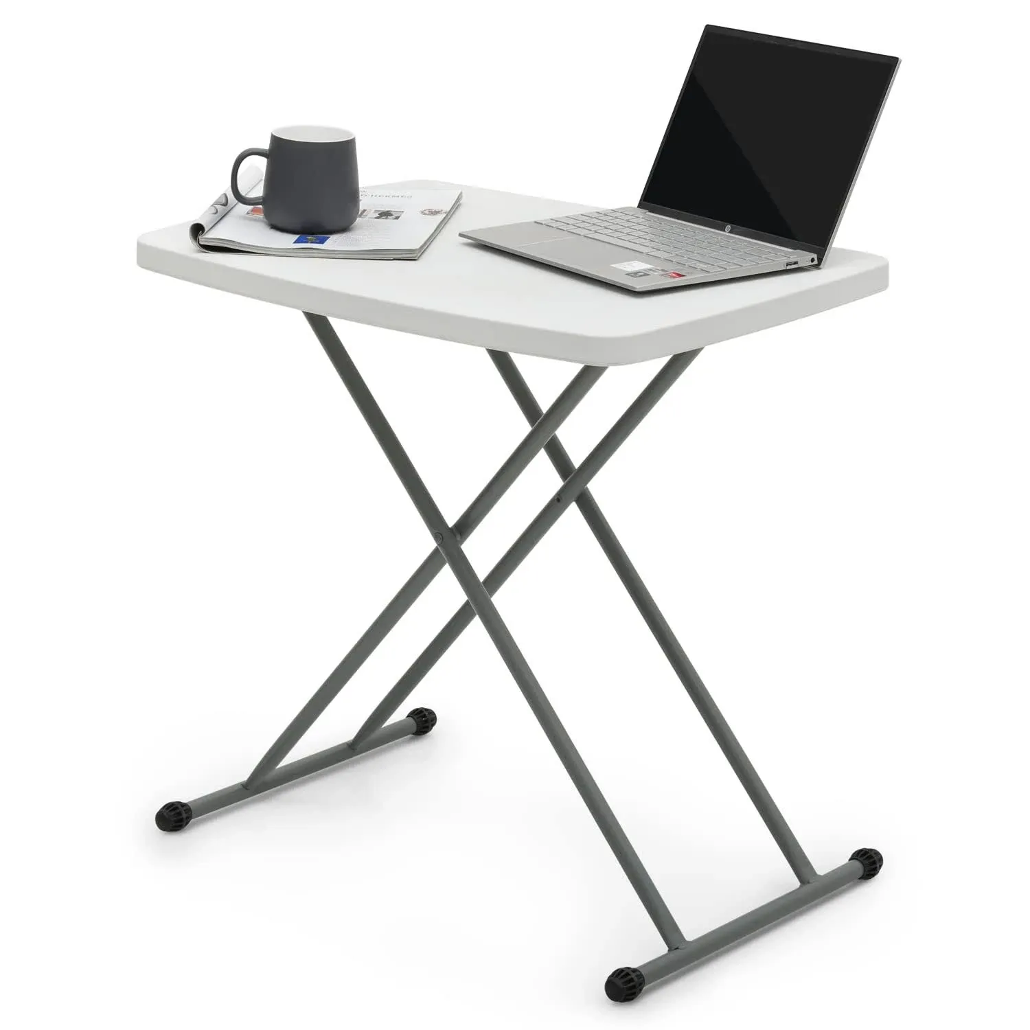 MoNiBloom Folding TV Tray, 26 inch Height Adjustable Laptop Table, Portable Plastic Top Metal Frame Desk, White, Size: (Large)26.0 (W)17.5 (H)29.0