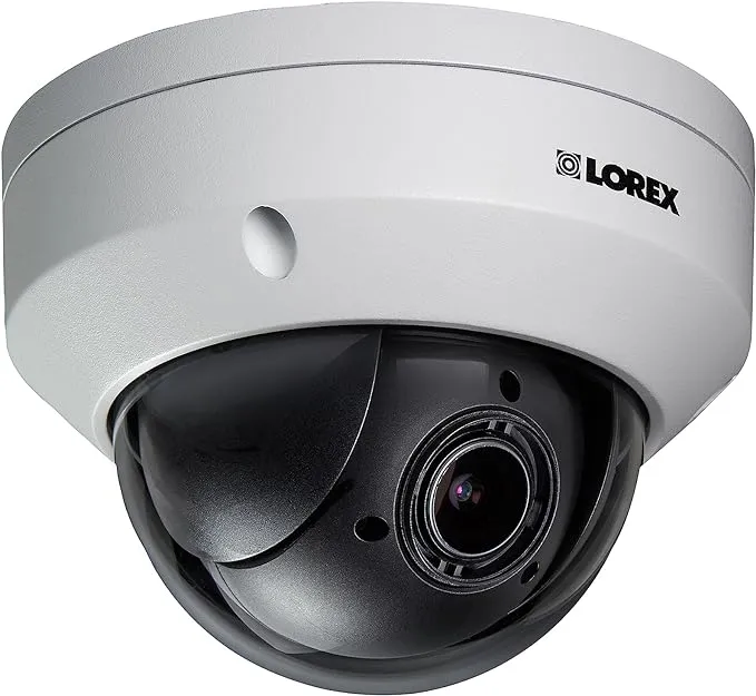 Lorex LNZ44P4B Super High Definition 4MP Indoor/Outdoor Day & Night PTZ Network Dome Camera with Color Night Vision, 4x Optical Zoom, Vandal Resistant