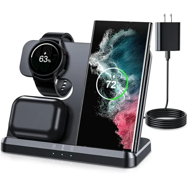 Wireless Charger for Samsung Charging Station,3 in 1 Fast Charger Pad for Samsung Galaxy Watch 5 Pro/5/4/3/Active 2,Galaxy S23 S22 S21 S20 Ultra/Note