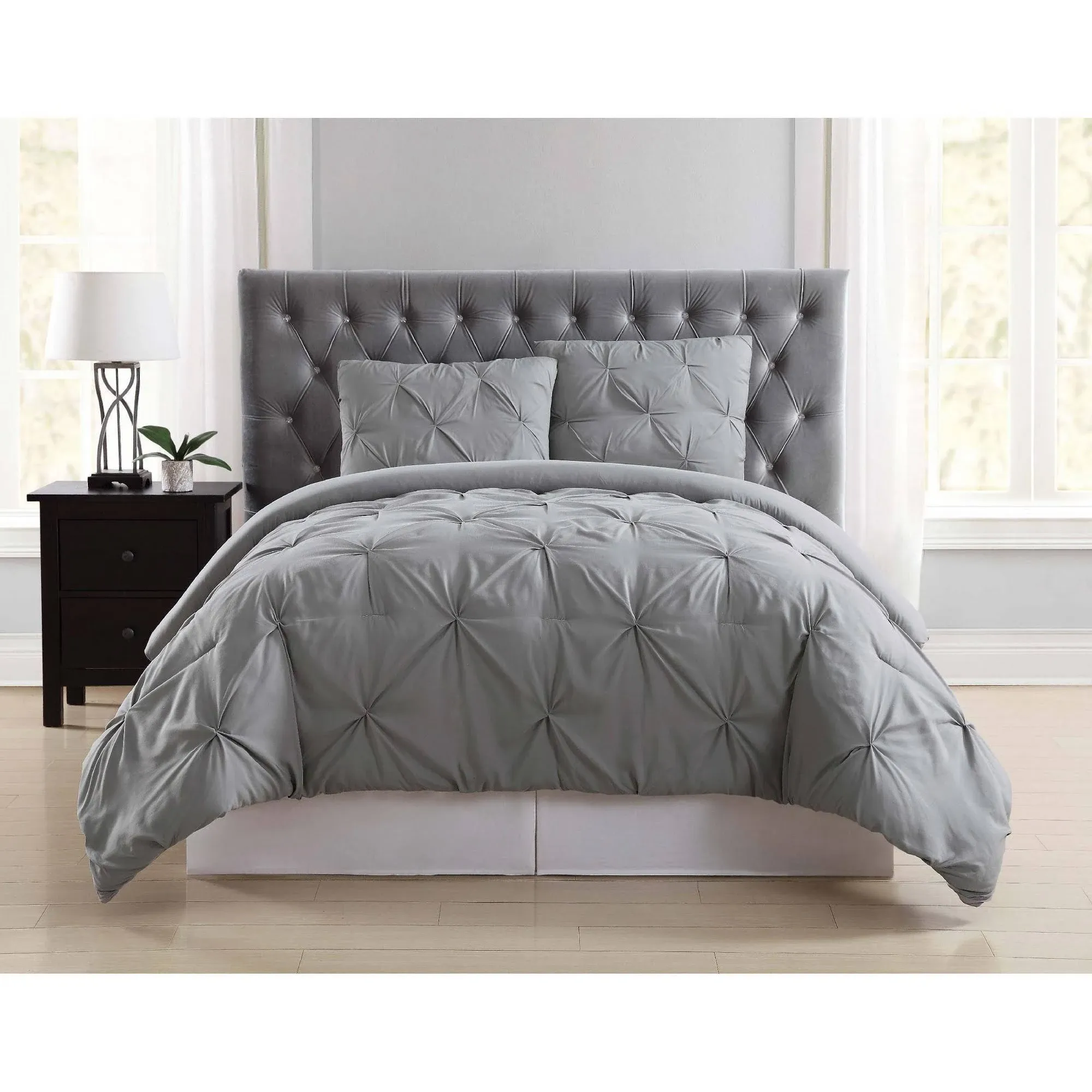 Truly Soft Pleated Duvet Set Grey Full/Queen