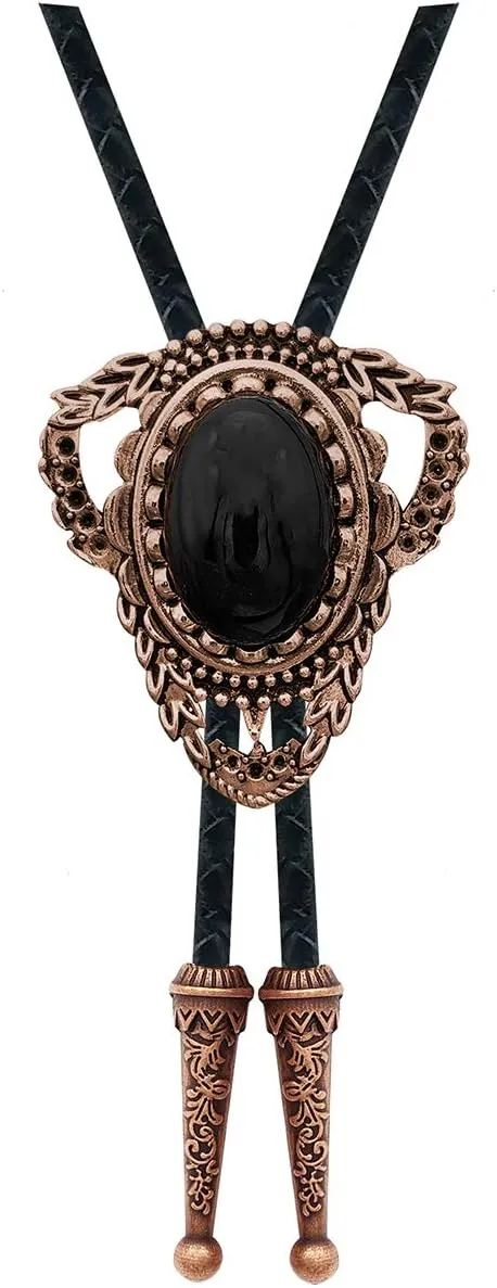 YOQUCOL Vintage Black Stone Rose Gold Tone Bolo Tie Native Overall, 