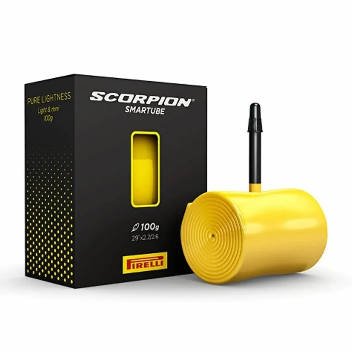 Pirelli Scorpion SmarTUBE Mountain Bike Inner Tube, Ultimate MTB Spare Tube, Compact Low Weight & Low Volume, Superior Puncture Protect, (1) Yellow Tube, 42mm Presta Valve / 29" or 27.5" Sizes