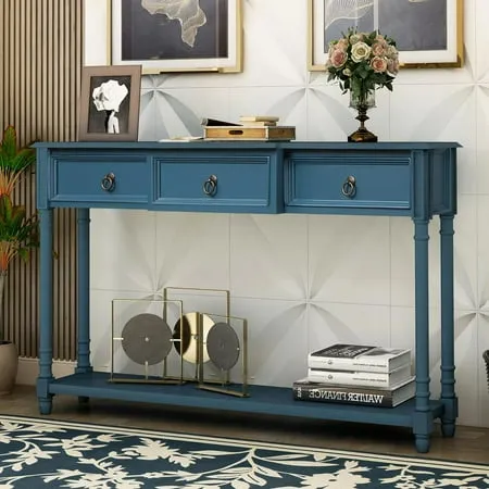 Console Table Entryway Accent Sofa Table Sideboard with three Drawers and Bottom Shelf Entryway/ Living Room/ Dining Room Antique Navy