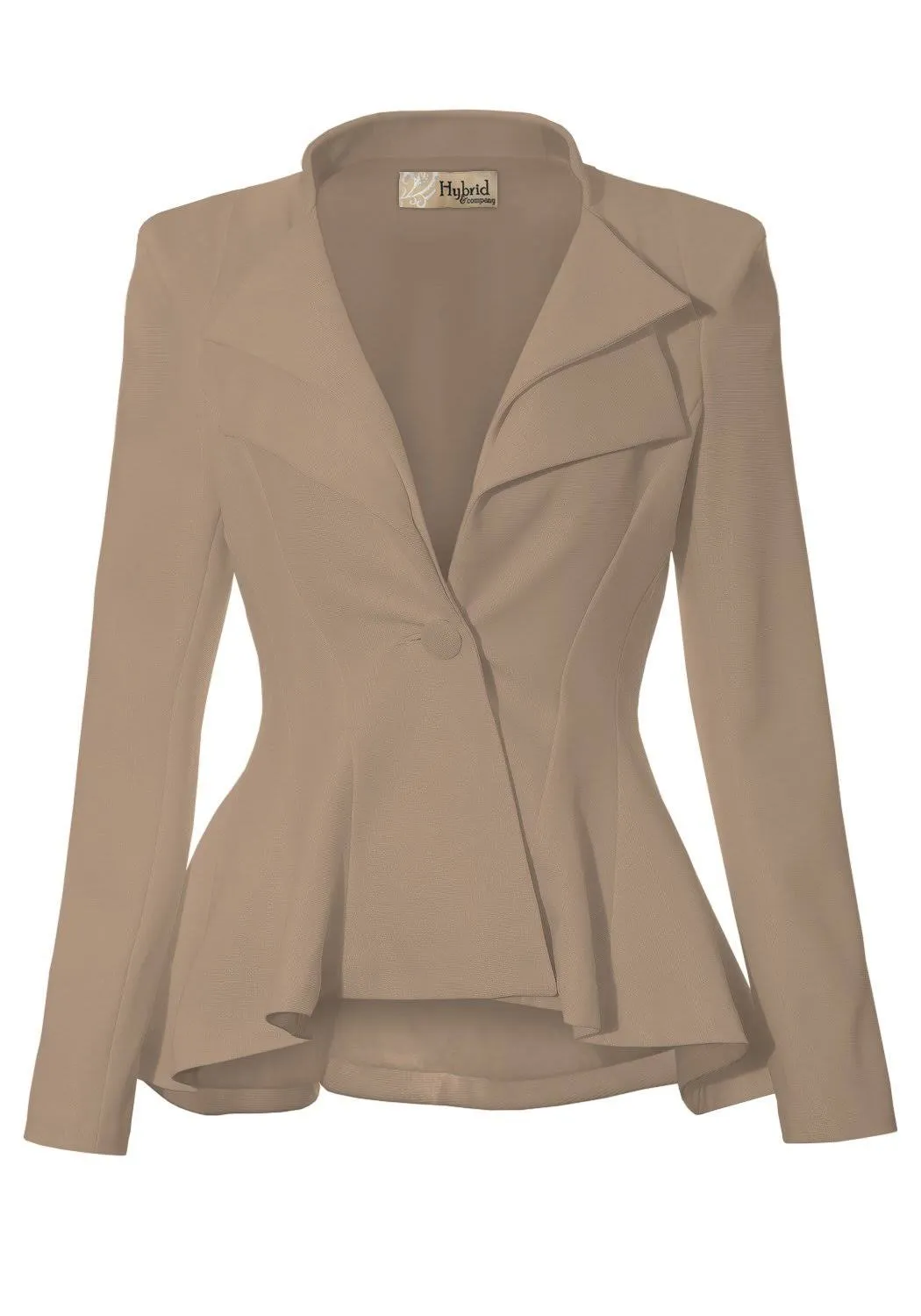 Hybrid & Company Women's Casual Work Office Dressy Double Lapel Single Button Peplum Comfortable Blazer