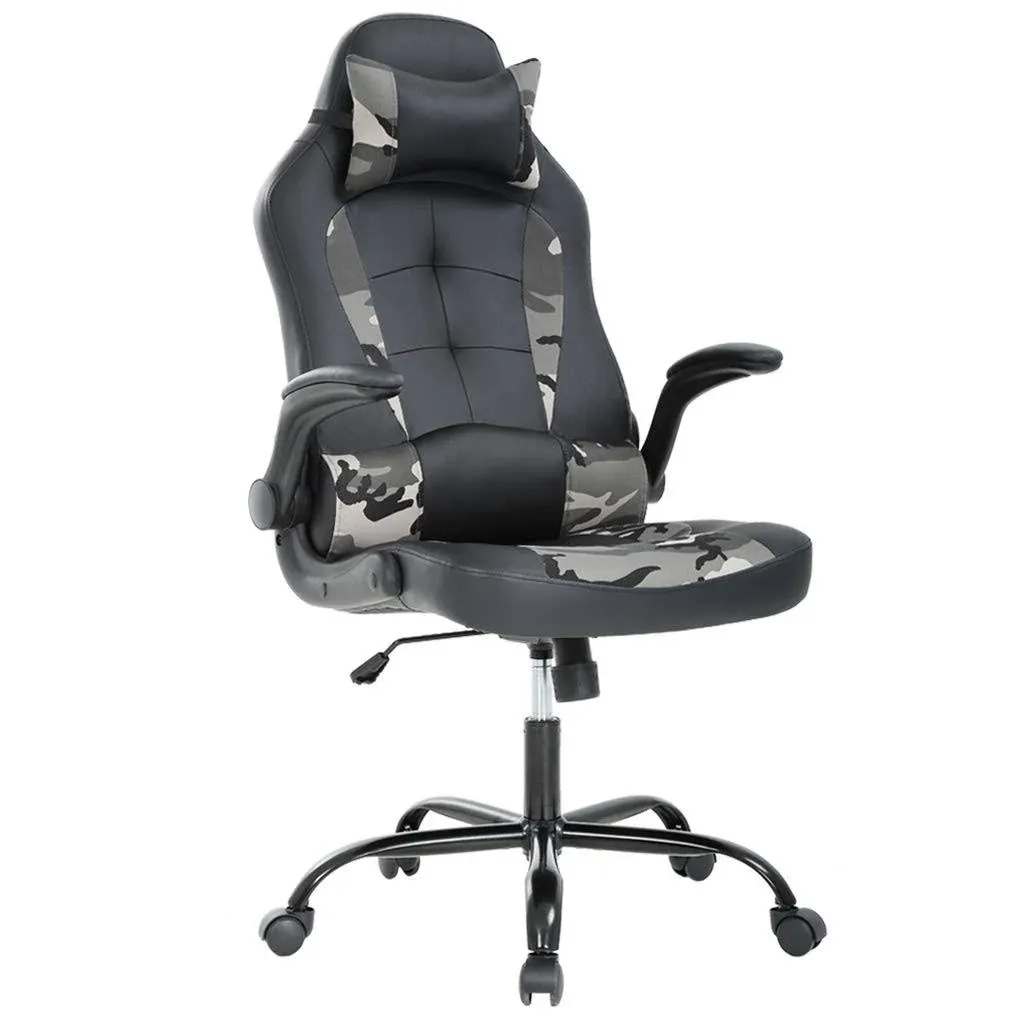 FDW PC Gaming Chair Ergonomic Office Chair Desk Chair with Lumbar Support Flip Up Arms Headrest PU Leather Executive High Back Computer Chair,Camo