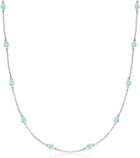 Ross-Simons 1.70 ct. t.w. Bezel-Set Swiss Blue Topaz Station Necklace in Sterling Silver