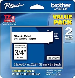 Brother TZe Standard Adhesive Laminated Labeling Tape Black On White 2/Pack