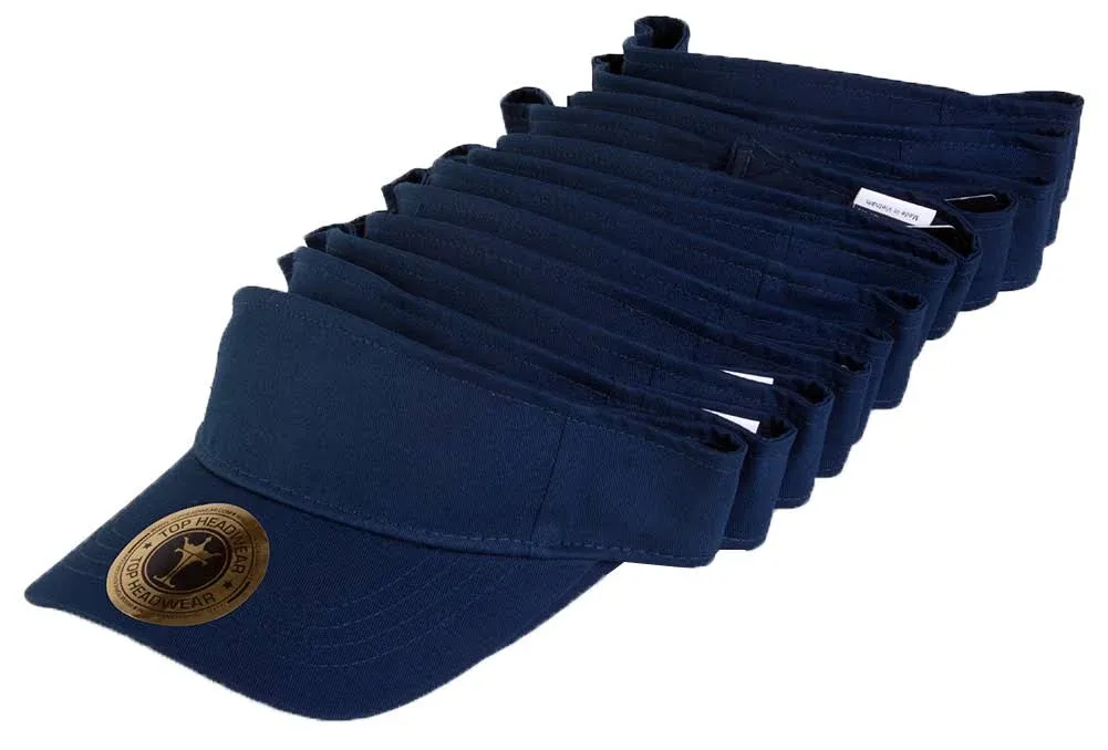 Top Headwear Blank Adult Adjustable 12 Pack Lot Dozen Visor Navy