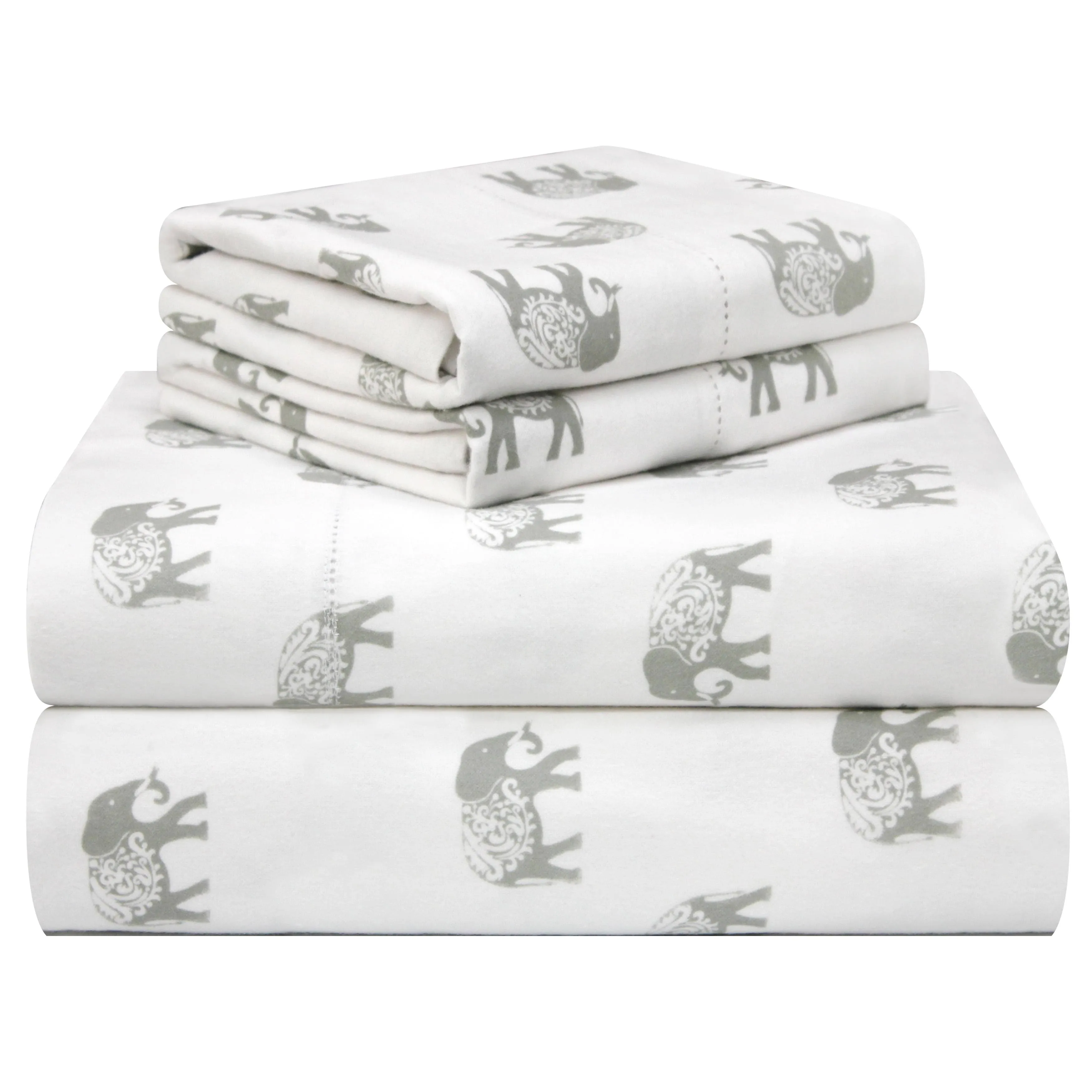 Pointehaven Velvet Feel Flannel Sheet Set - Elephants - Queen