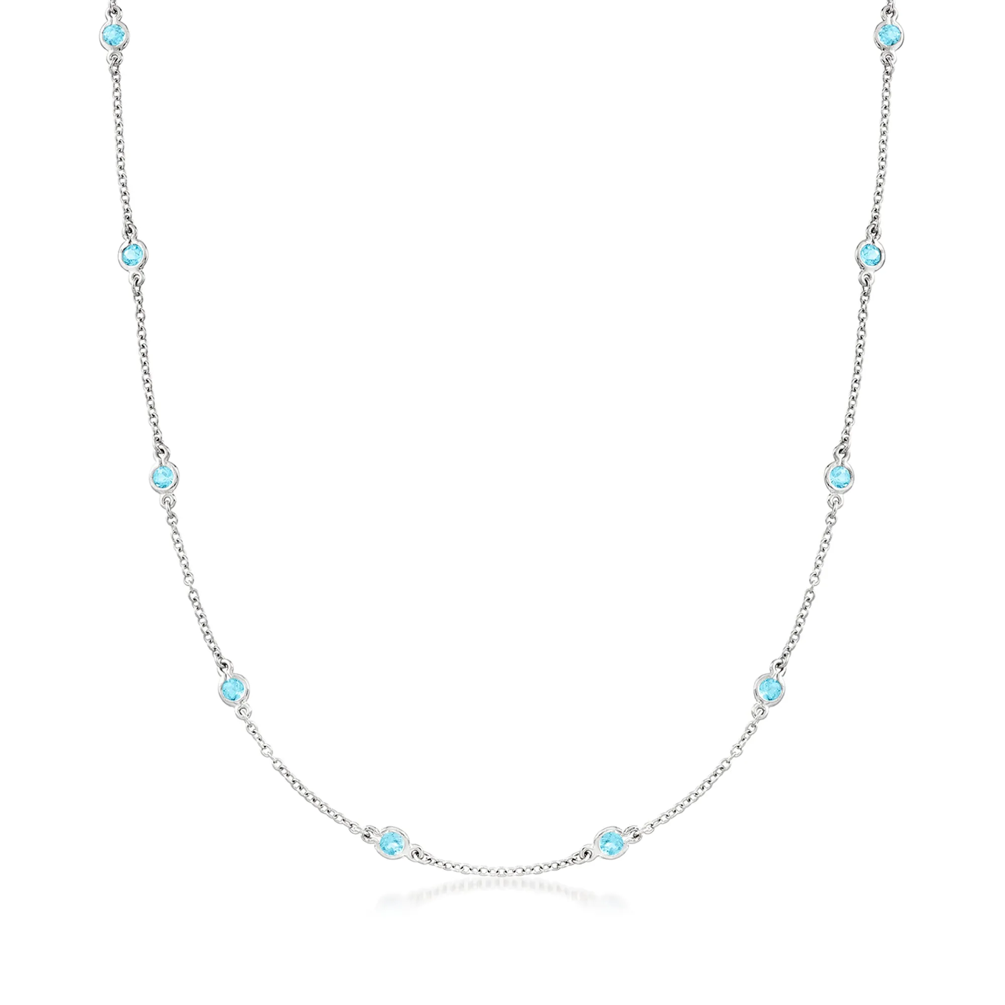 Ross-Simons Bezel-Set Swiss Blue Topaz Station Necklace in Sterling Silver