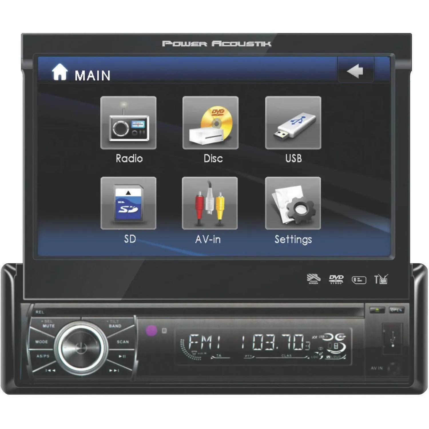 POWER ACOUSTIK PTID-8920B 7&#034; FLIP UP SINGLE DIN CD DVD CAR STEREO BLUETOOTH USB