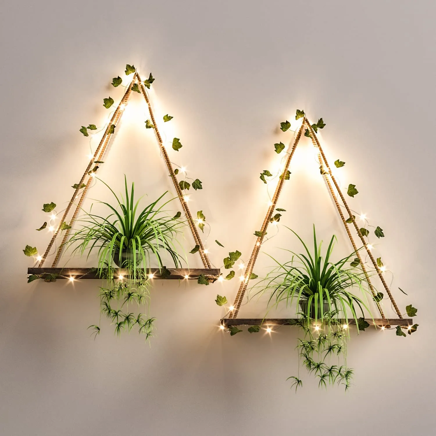 Artificial Ivy LED-Strip Wall Hanging Shelves Set of 2, Hanging Plant Shelf