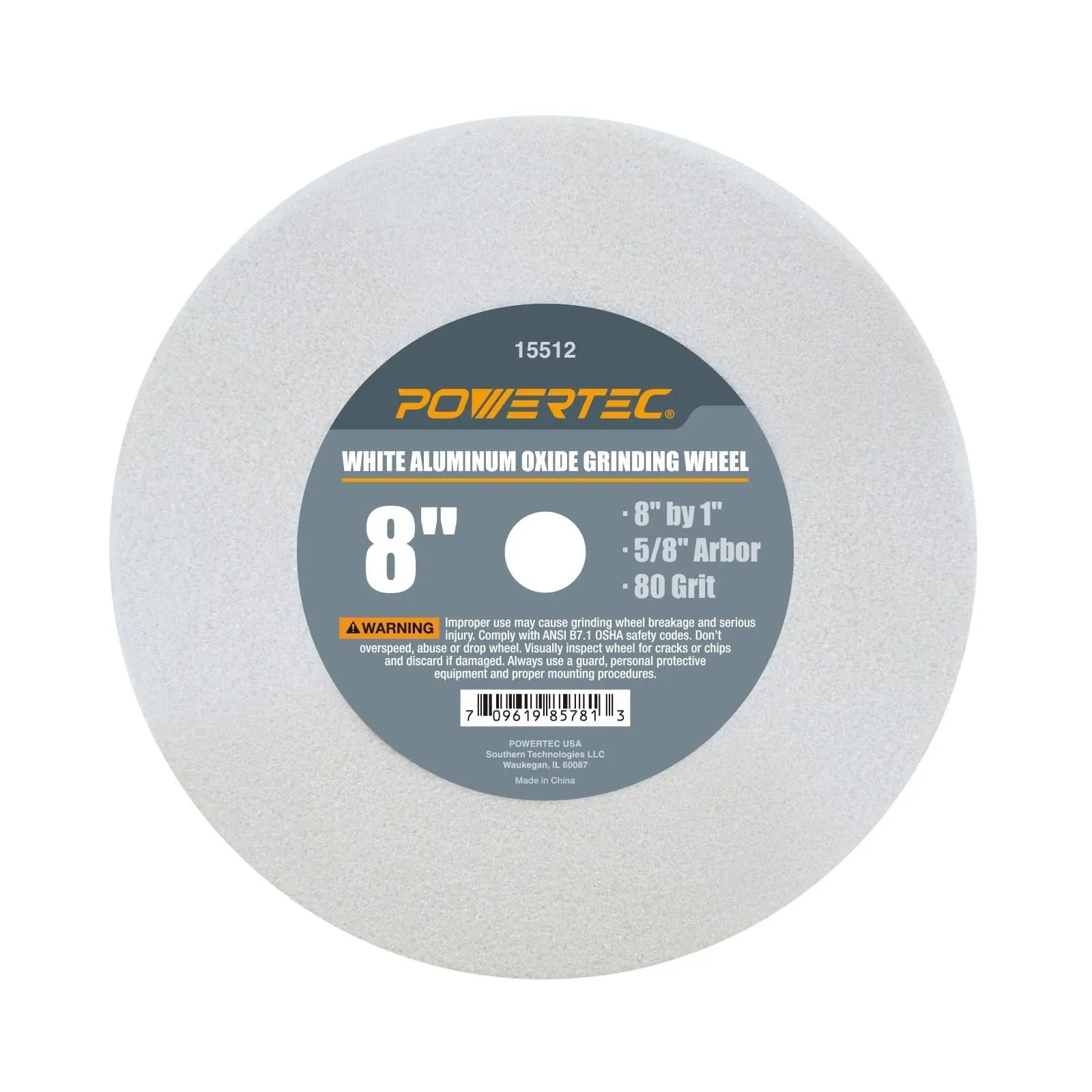 POWERTEC 15521 Aluminum Oxide Grinding Wheel 80 Grit, 8" x 1" with 5/8" Arbor