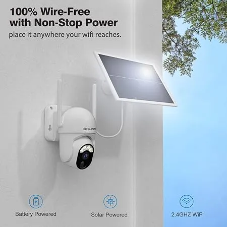 SOLIOM Solar Security Cameras Wireless Outdoor Battery Powered Mini Camera Pan Tilt 355°View with 1080p Night Vision,Spotlight PIR Motion Sensor,2-Way Talk, S40 WiFiSOLIOM Solar Security Cameras Wireless Outdoor B…