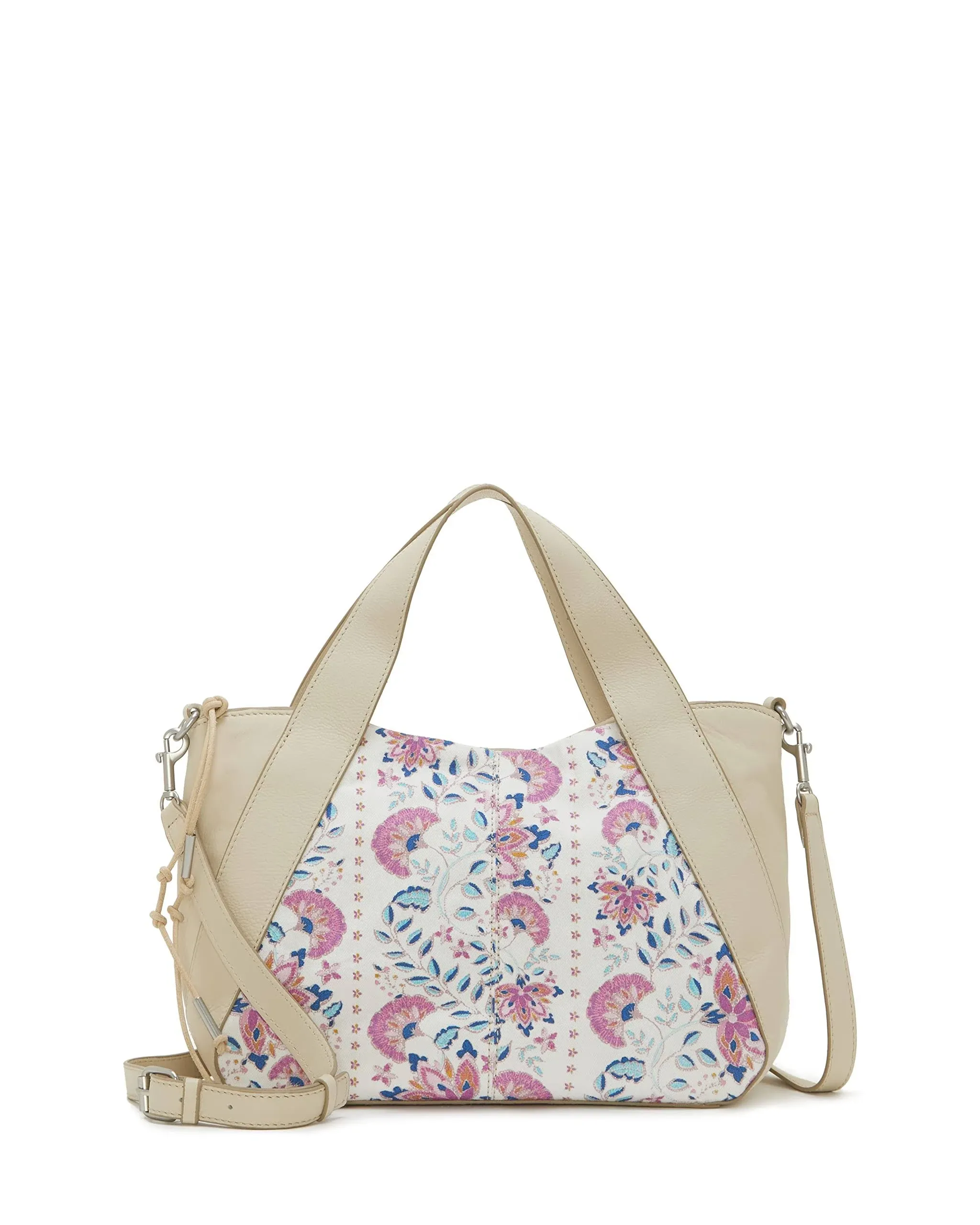 Lucky Brand LIKA Floral Satchel Crossbody Leather Bag Pink Blue Organic Cotton