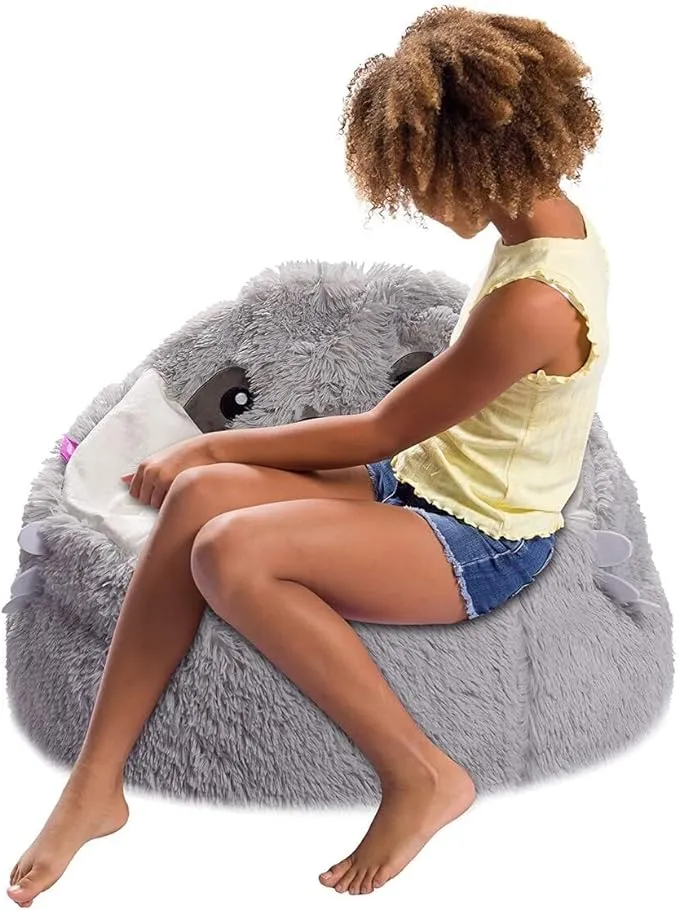 Posh Creations Cute Soft and Comfy Bean Bag Chair for Kids, Large, Animal - Silver Fox