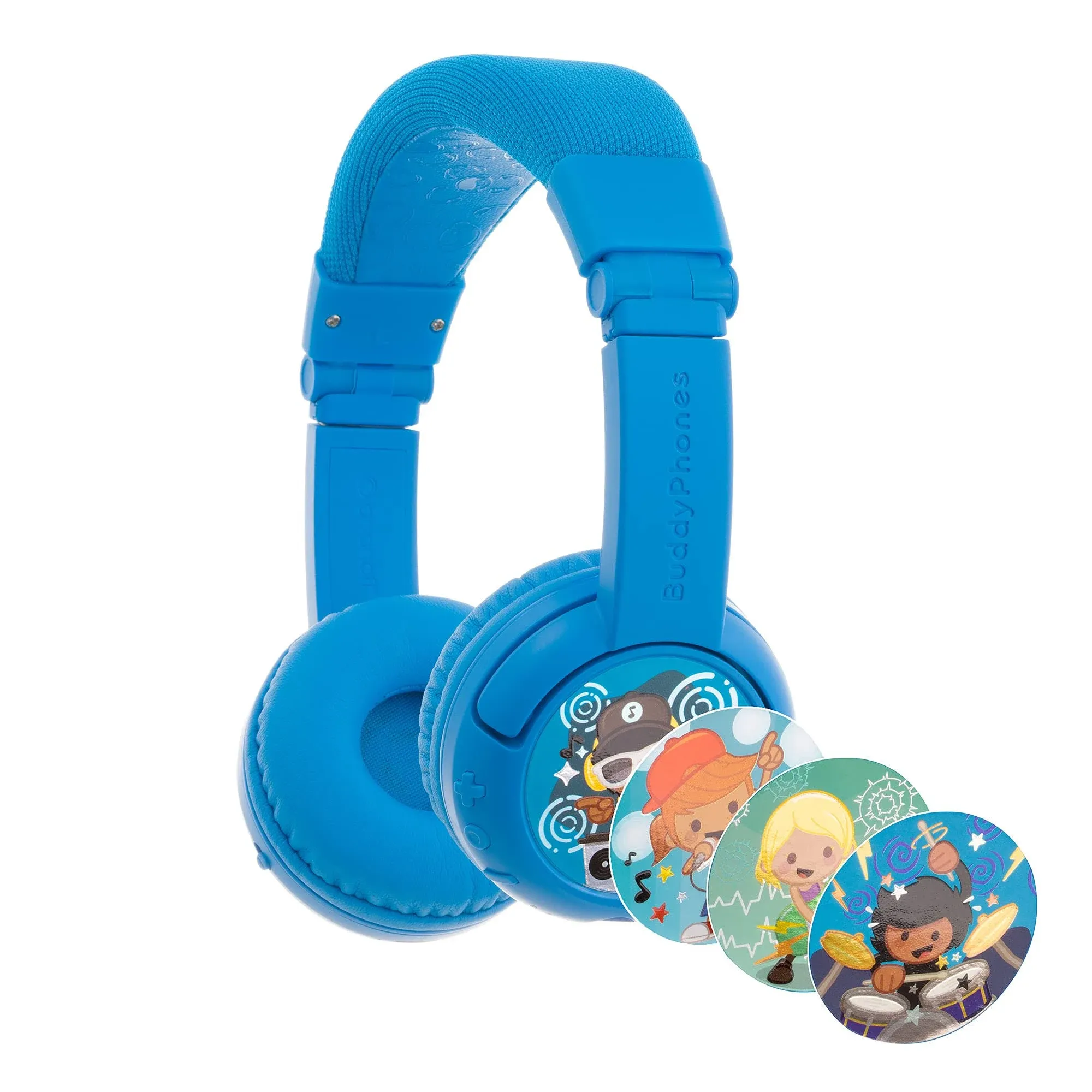 BuddyPhones Play+, Wireless Bluetooth Volume-limiting Kids Headphones, 75-85-94dB, 20-Hours Battery Life, Built-in Microphone, On-Ear Headset for School or Travel, Perfect for iPad, Tablet, CoolBlue