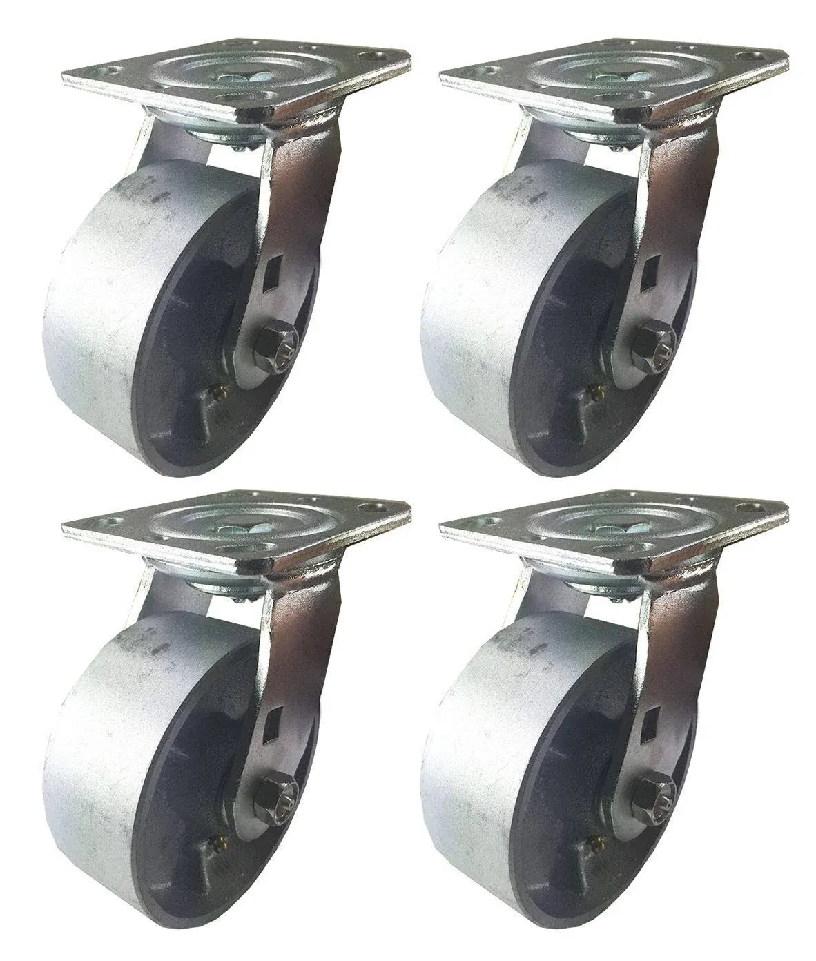 4 Heavy Duty Caster Set 4" 5" 6" All Steel Wheels Rigid Swivel and Brake (5" : 4 ...