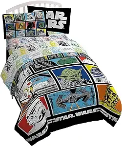 Star Wars Classic Grid Full Comforter - Super Soft Kids Reversible Bedding features Darth Vader, Stormtrooper, and Chewbacca - Fade Resistant Polyester Microfiber Fill (Official Star Wars Product)