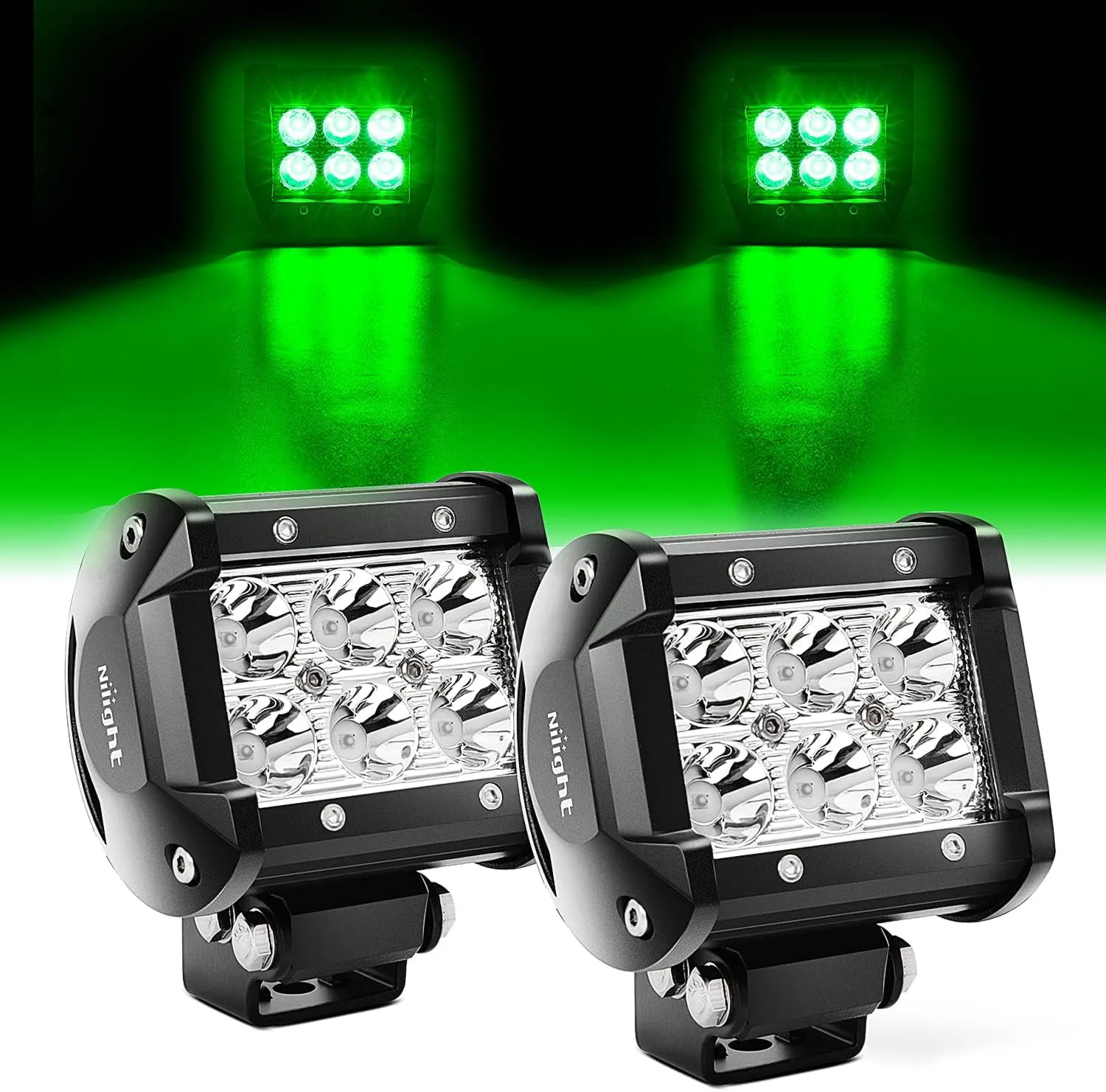 Nilight 4&#034; Led Light Pod Green Spot Driving Fog Light 2PCS 18W Off Road Light