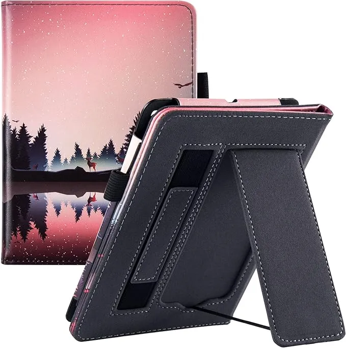 BOZHUORUI Stand Case for 6.8" Kindle Paperwhite (11th Generation - 2021) and Kindle Paperwhite Signature Edition - PU Leather Folio Sleeve Cover with Hand Strap/Auto Wake/Sleep