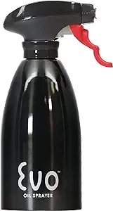 Evo Oil Sprayer Bottle, Non-Aerosol for Olive Cooking Oils, 16-Ounce Capacity, Black Stainless Steel