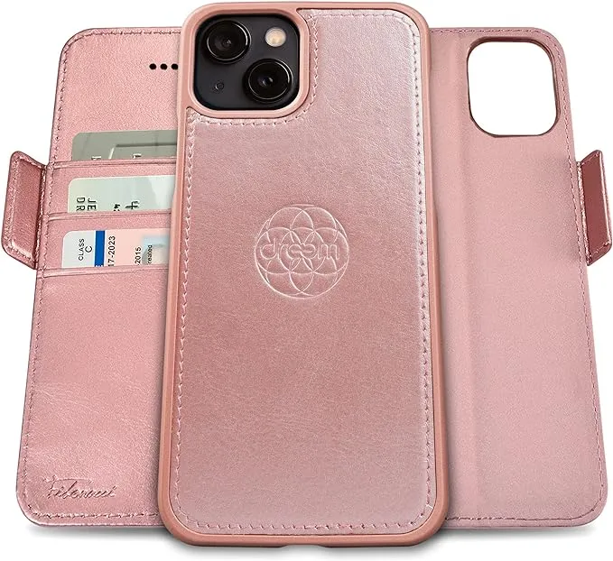 Dreem Fibonacci iPhone 13 Wallet Case / 2-in-1 Shockproof Case and Detachable Vegan Leather Folio, MagSafe Compatible, RFID Protection [Rose]