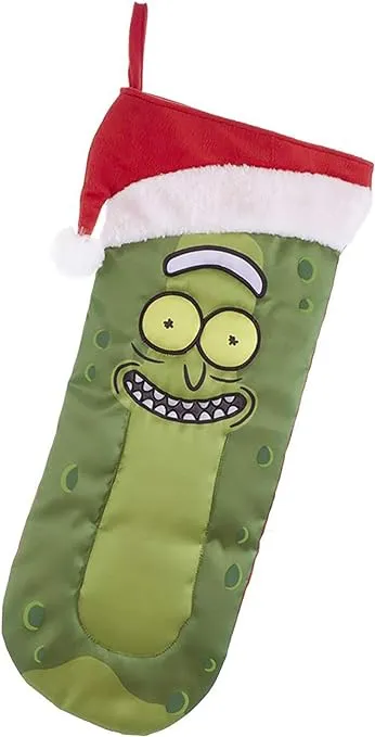 Kurt Adler Rick and Morty Pickle Rick Stocking with Santa Hat