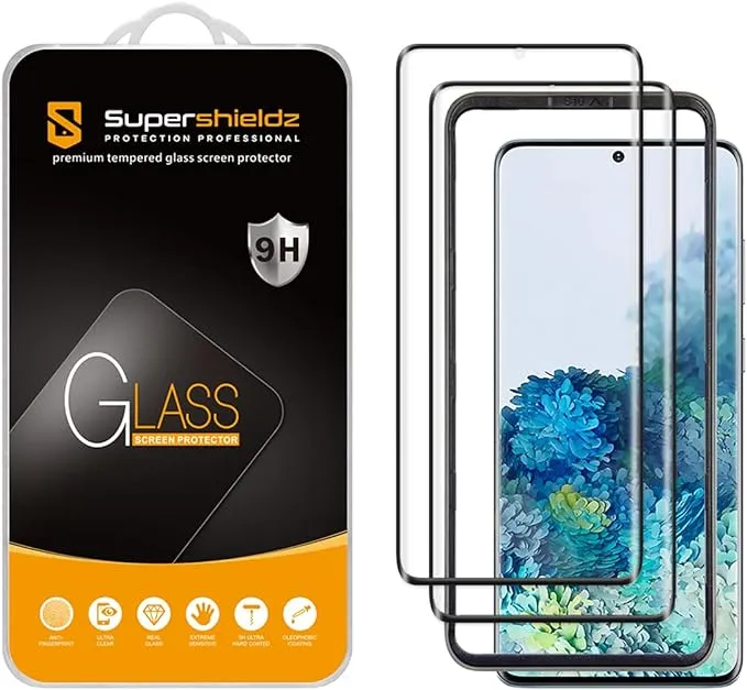 Supershieldz (2 Pack) Designed for Samsung Galaxy S20 5G / Galaxy S20 5G UW Tempered Glass Screen Protector with (Easy Installation Tray), (3D Curved Glass) Anti Scratch, Bubble Free (Black)Supershieldz (2 Pack) Designed for Samsung Galaxy S20 5G / Galax