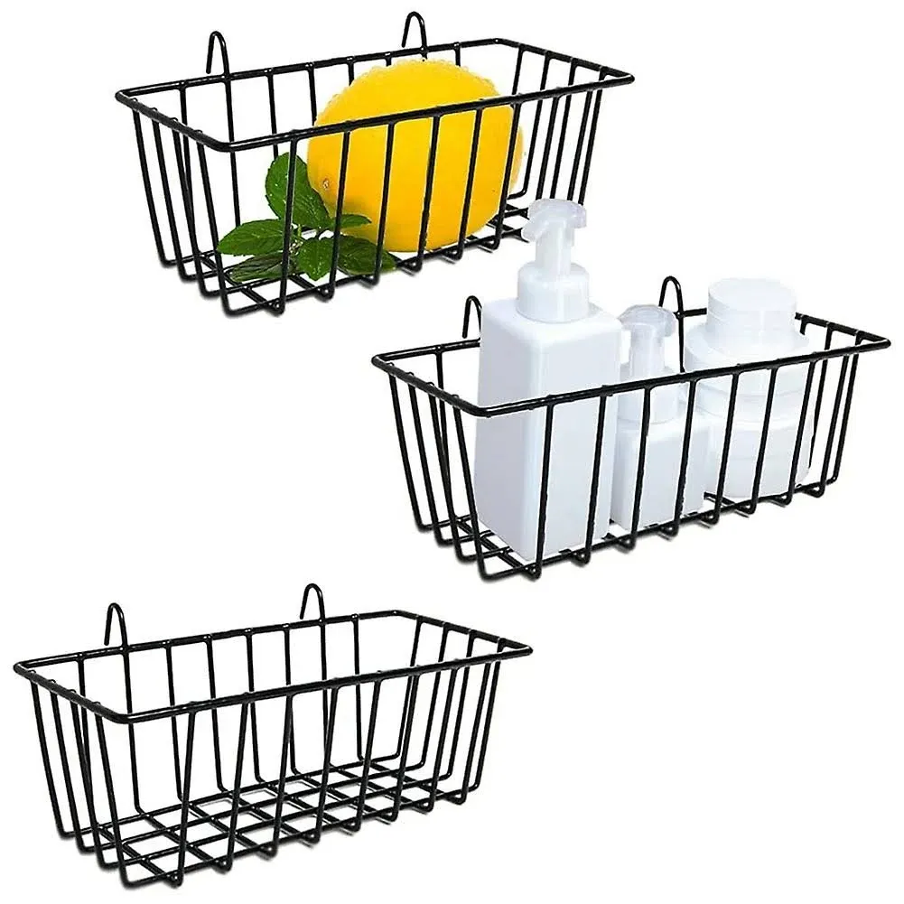 3 Pcs Wire Baskets,Wall Grid Panel Hanging Wire Basket,Wall Storage and Display ...