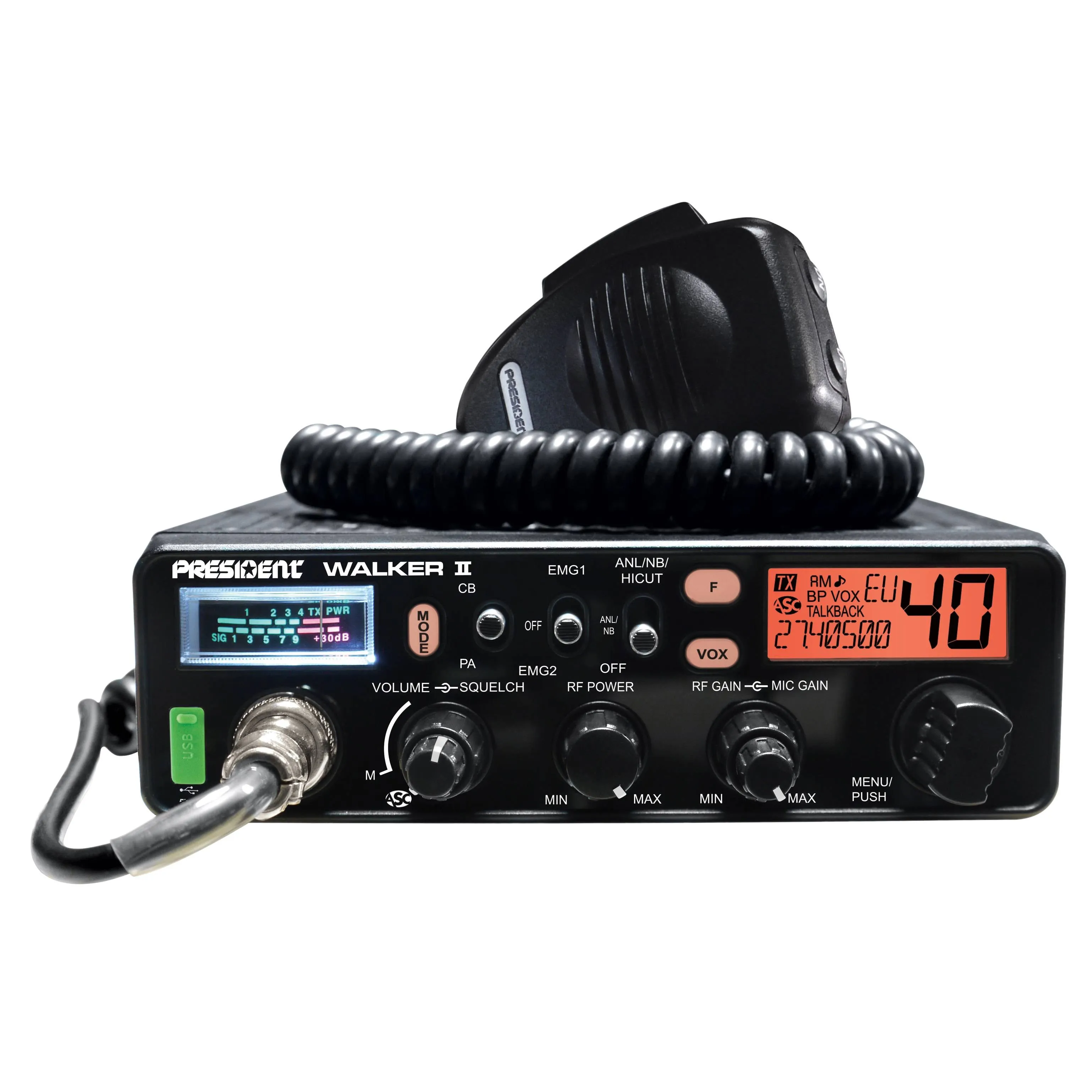 President Electronics WALKER II FCC AM Transceiver CB Radio, 40 Channels AM