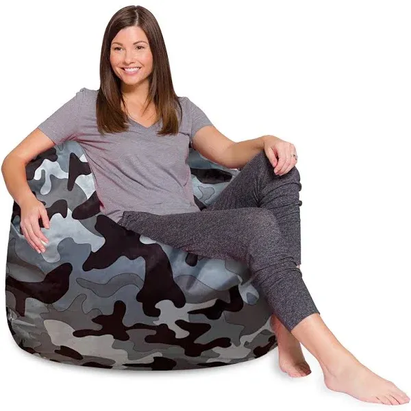 Posh Creations Bean Bag Chair for Kids, Teens, and Adults, 48in - X-Large, Nylon Camo Gray and White