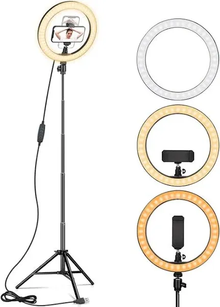 Ring Light 10&#034; with 67&#034; Extended Tripod Stand &amp; Phone Holder for YouTube Vide...