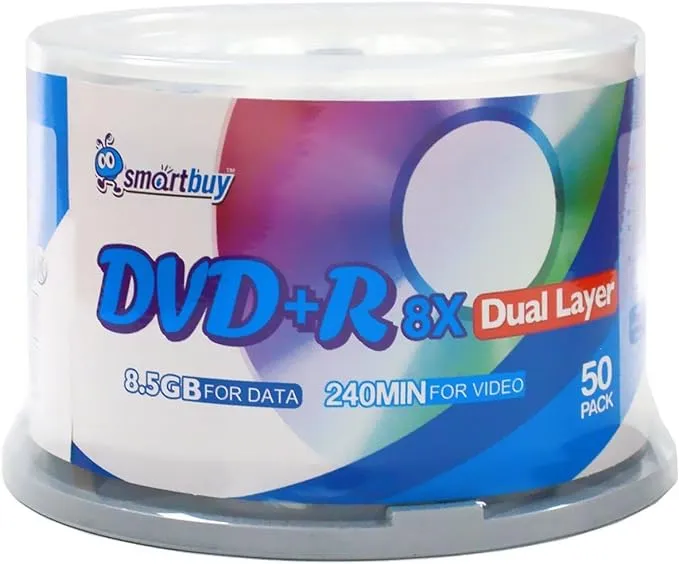 Smartbuy 8.5GB/240min 8X DVD+R DL White Inkjet Hub Printable Blank Media Disc + Black Permanent Marker