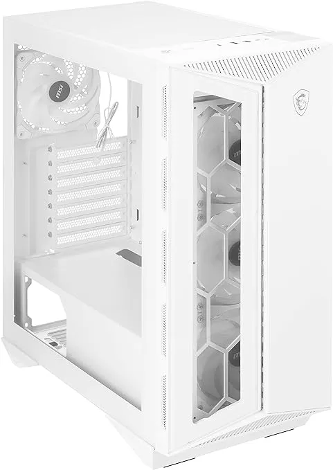 MSI MPG GUNGNIR 110R WHITE - Funda de PC para juegos de media torre de alta calidad, panel lateral de vidrio templado, ventiladores ARGB de 4.724 in, soporte de refrigeración líquida de hasta 14.173 in, caja de color blanco