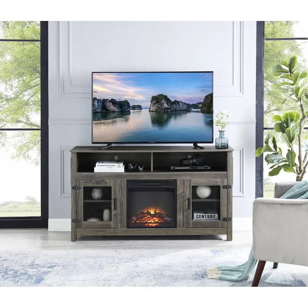 Modern Farmhouse TV Stand with Electric Fireplace, Fit Up to 65" Flat Screen TV ...