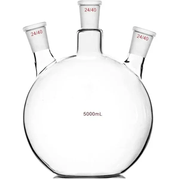 5000ml 24/40 3-Neck Flat Bottom Glass Flask 5L Three Necks Lab Chemical Bottle