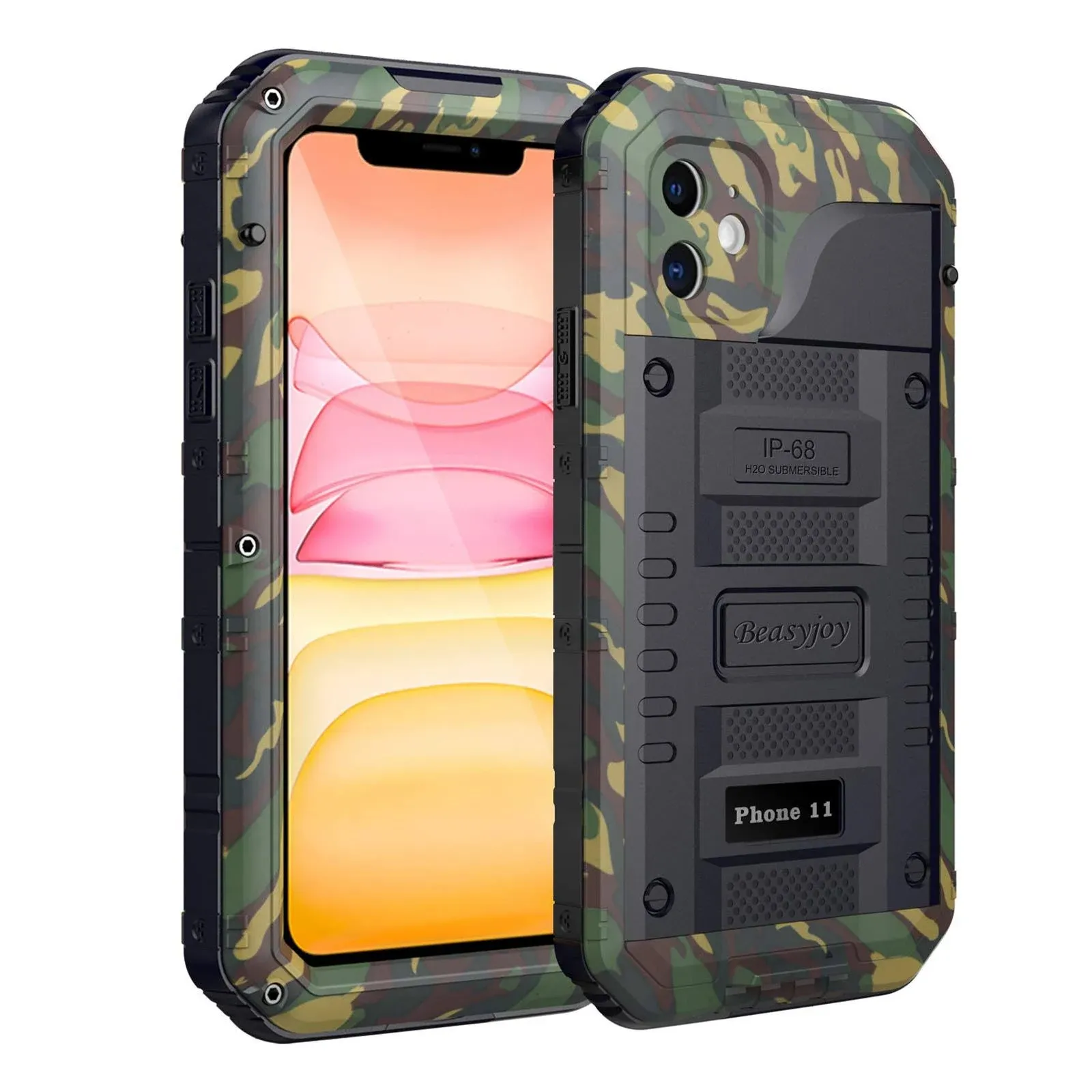 Beasyjoy iPhone 11 Case Waterproof Metal Heavy Duty Built-in Camouflage 