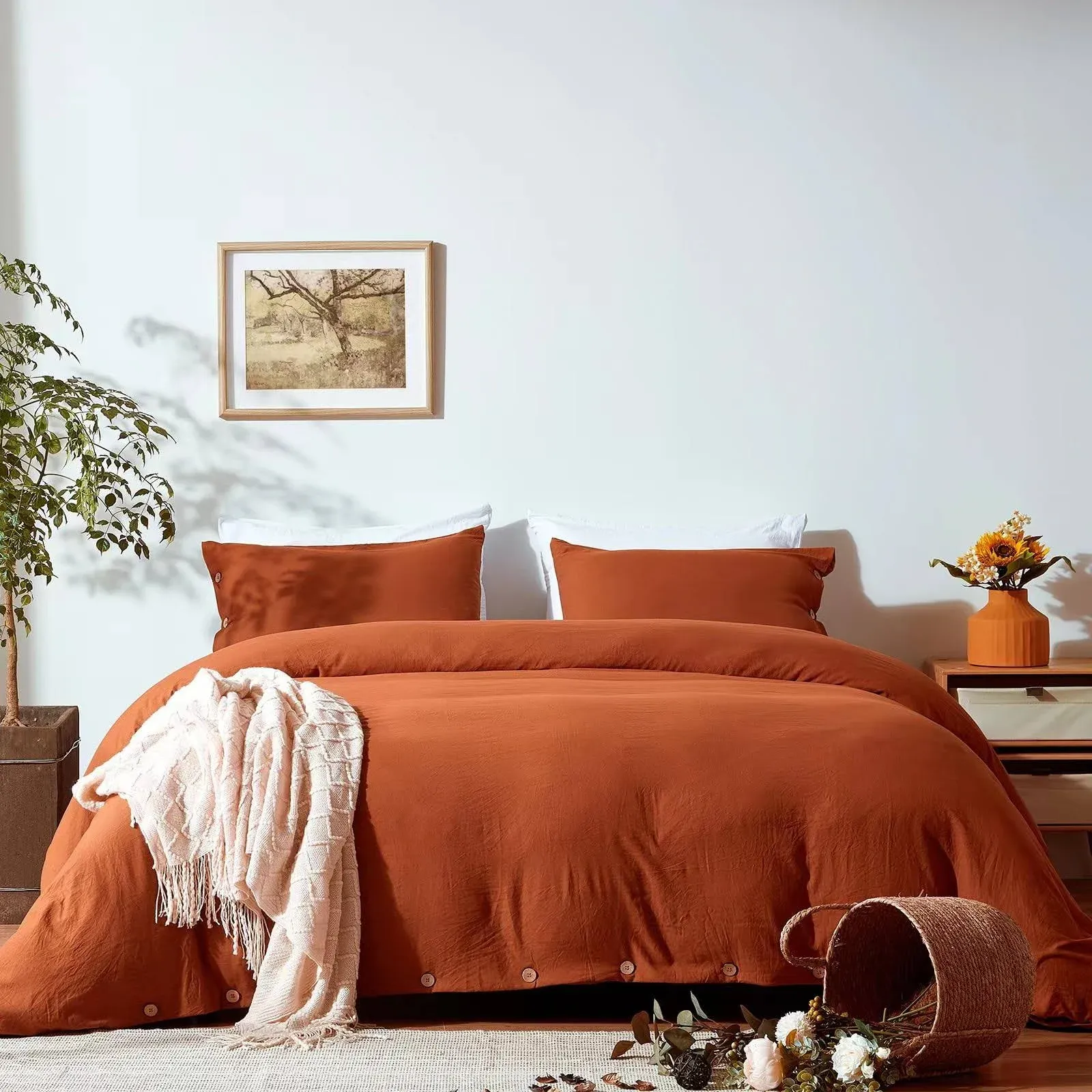 NexHome Duvet Cover Sets King Size Rust/Burnt Orange Double Brushed, 3pcs