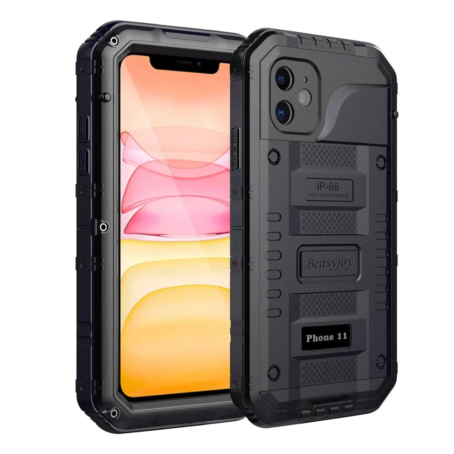 Beasyjoy iPhone 11 Case Waterproof Metal Heavy Duty Built-in Black