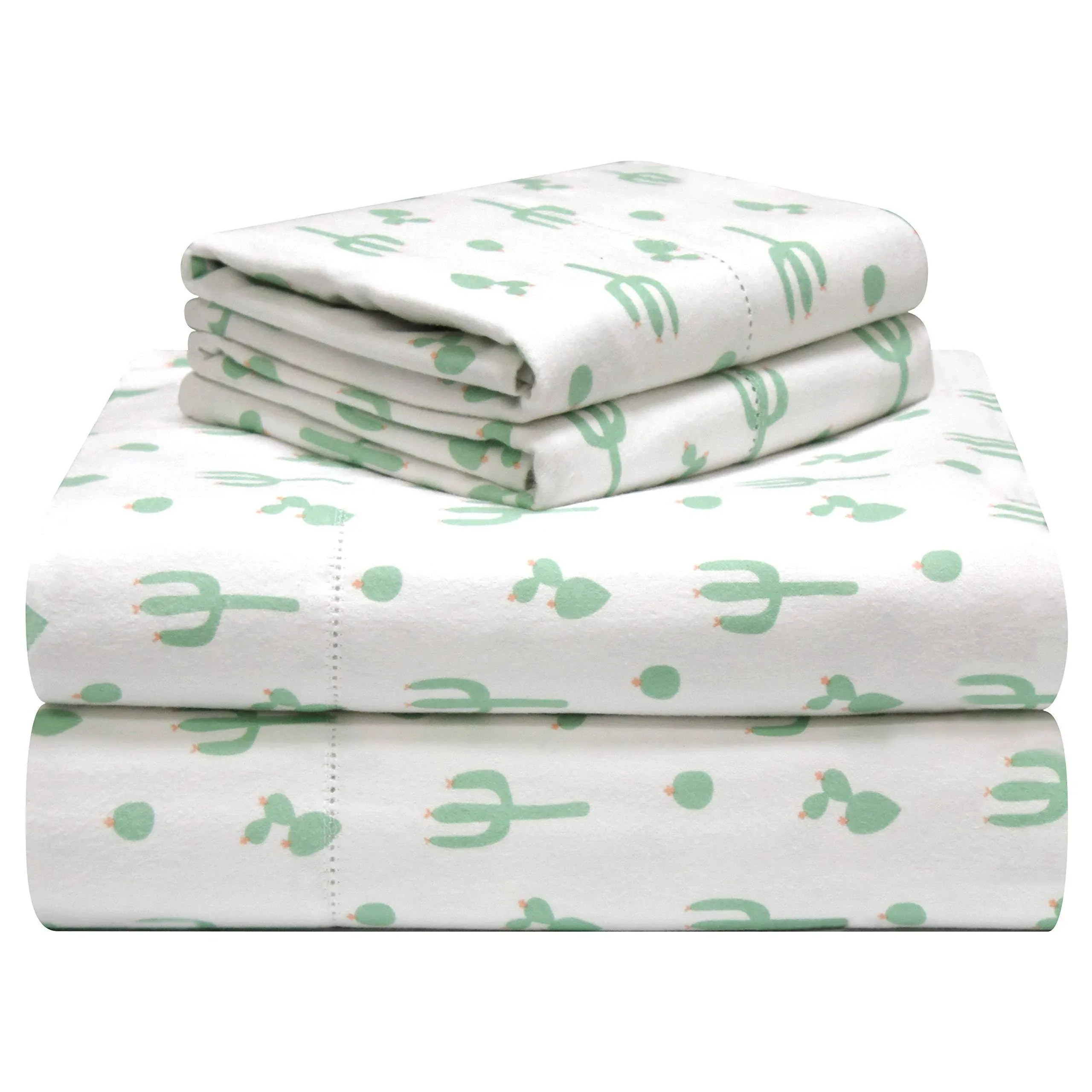 Pointehaven Velvet Feel Flannel Sheet Set - Cactus - Twin