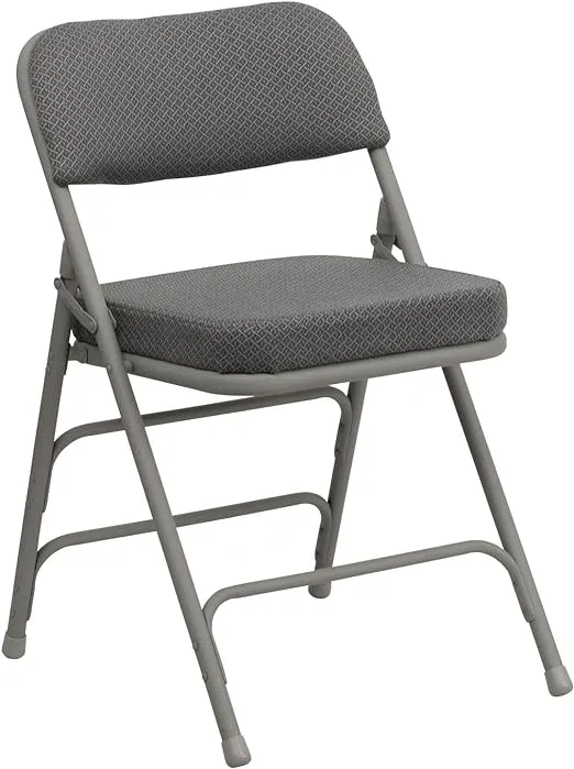 Flash Furniture 2 Pack Hercules Series Premium Curved Triple Braced & Double Hinged Gray Fabric Metal Folding Chair