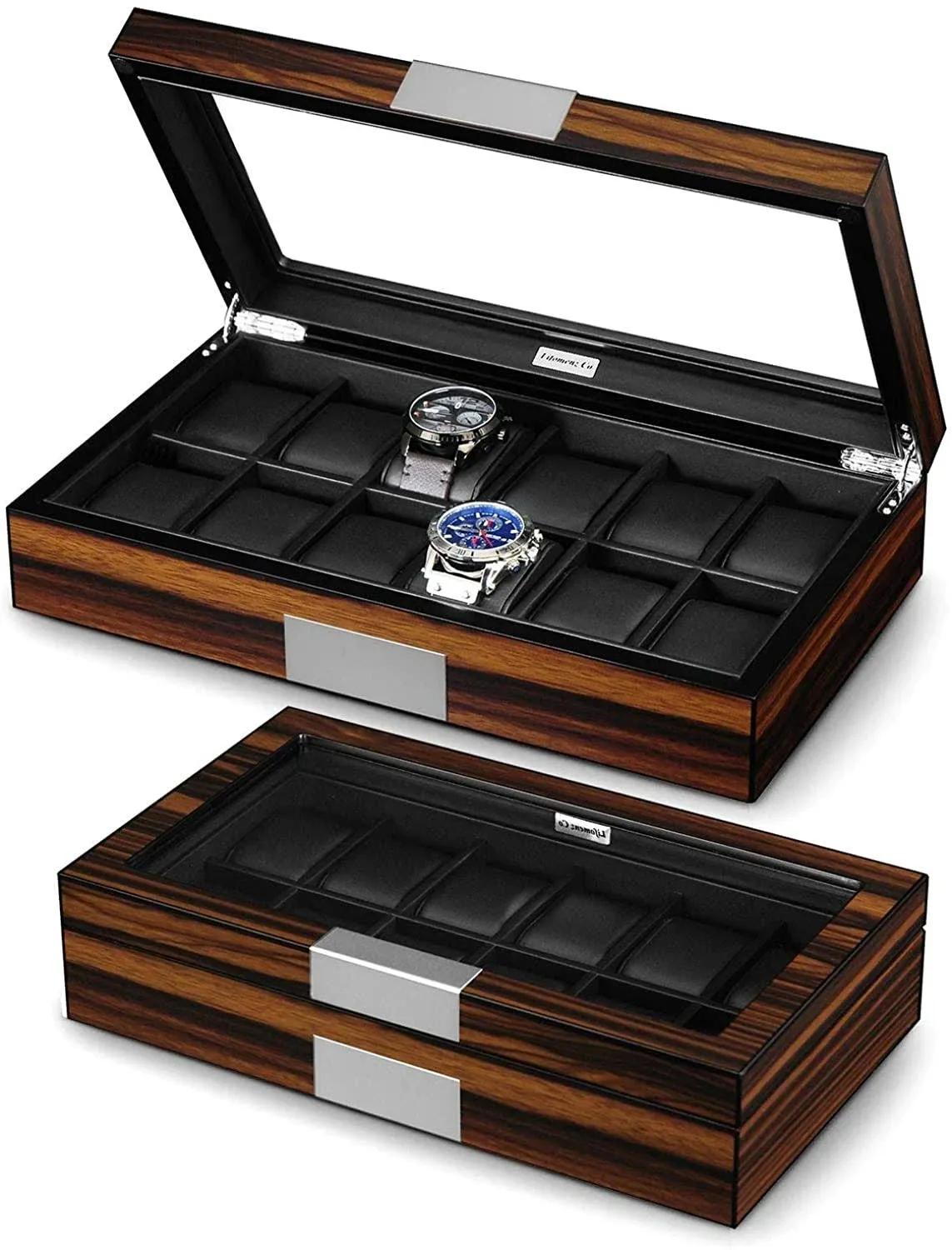 Lifomenz Co 12 Watch Box for Men Display Case Wood Luxury Ebony