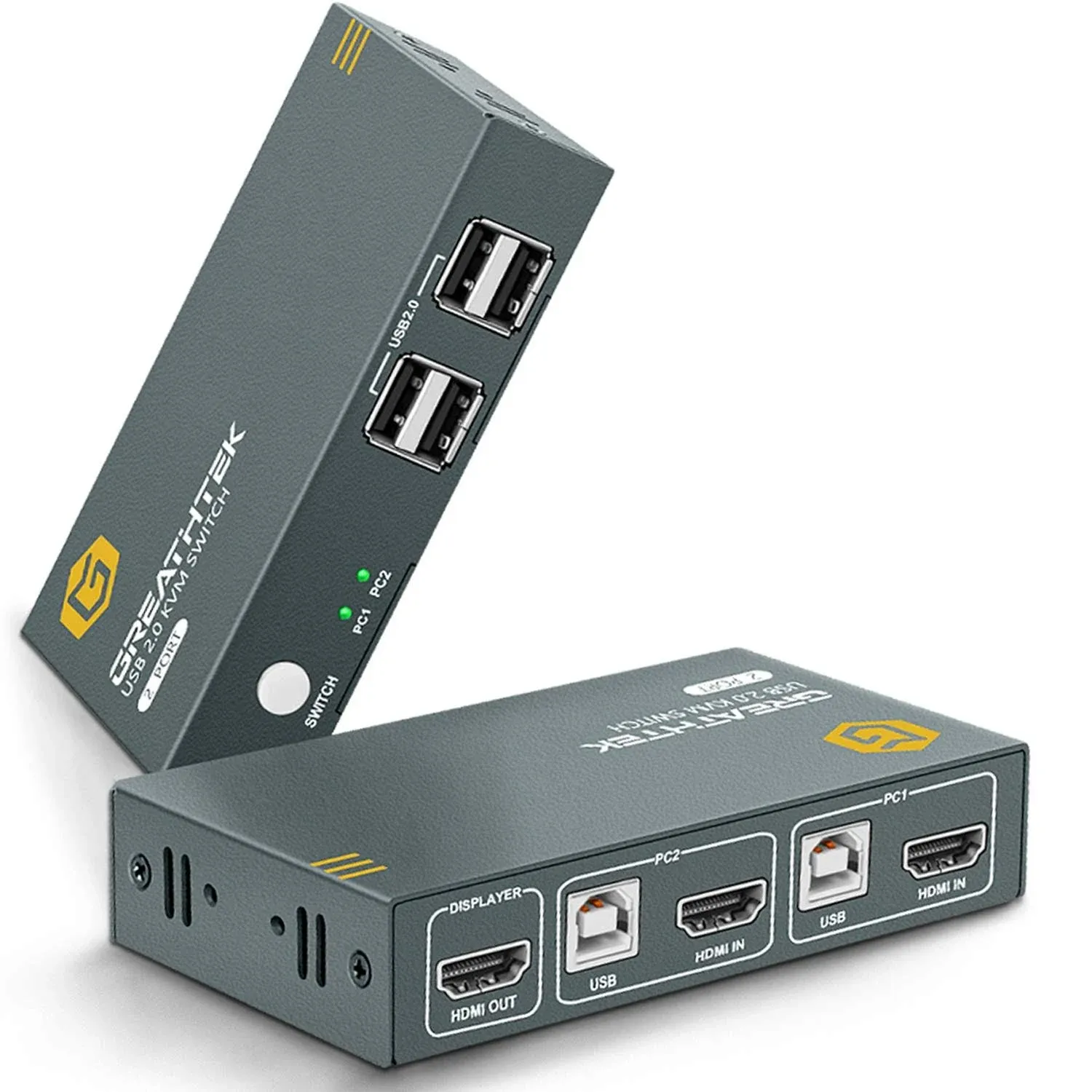 KVM Switch HDMI 2 Port, 2in 1 Out, UHD 4K@30Hz, 4 USB 2.0 Hub, No Power Require