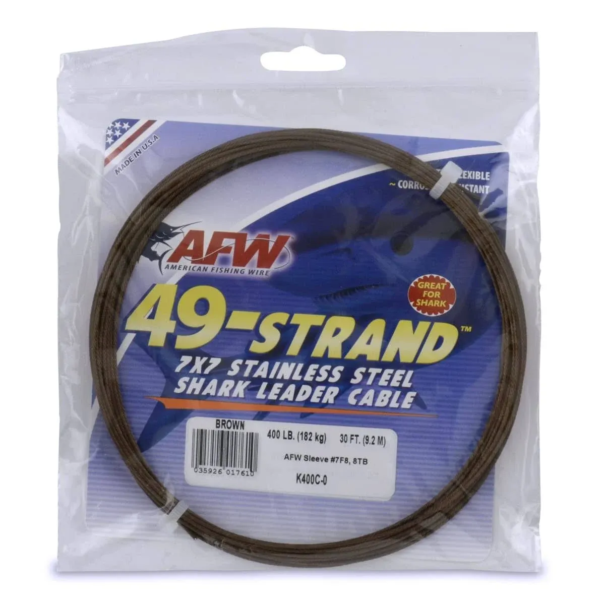 American Fishing Wire 49 Strand, 7x7 Stainless Steel Leader Cable - Strong Heavy Duty Fishing Wire for Shark and Up to 900lb Test