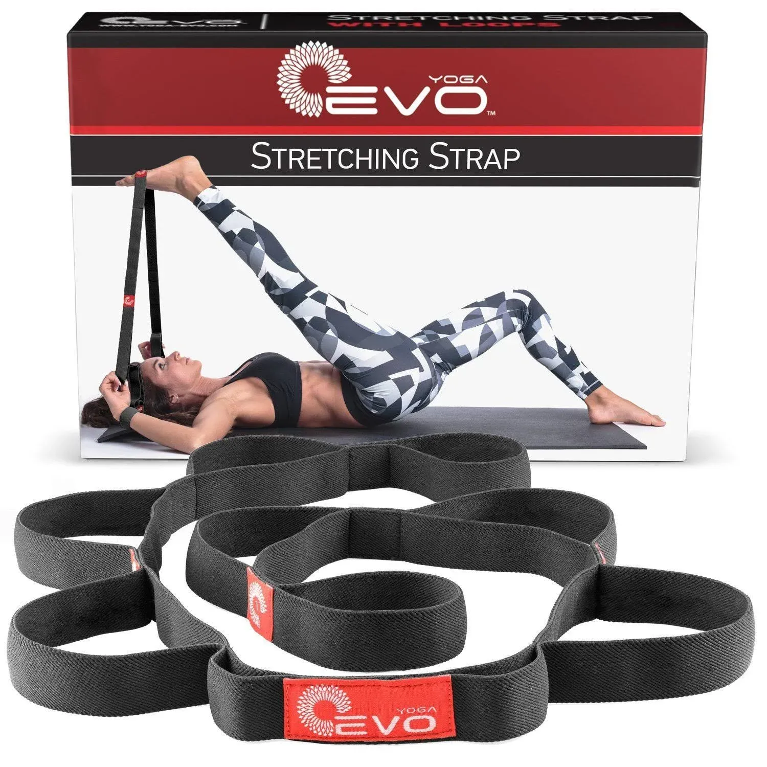 Yoga Evo Stretch Strap with Loops Exercise Stretching Out Leg Stretcher Band for