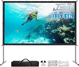 250 inch Projector Screen with Stand, Upgraded 3 Layers PVC 16:9 Large Outdoor Projector Screen, Portable Outdoor Movie Screen with Carrying Bag for Large Commercial Performance