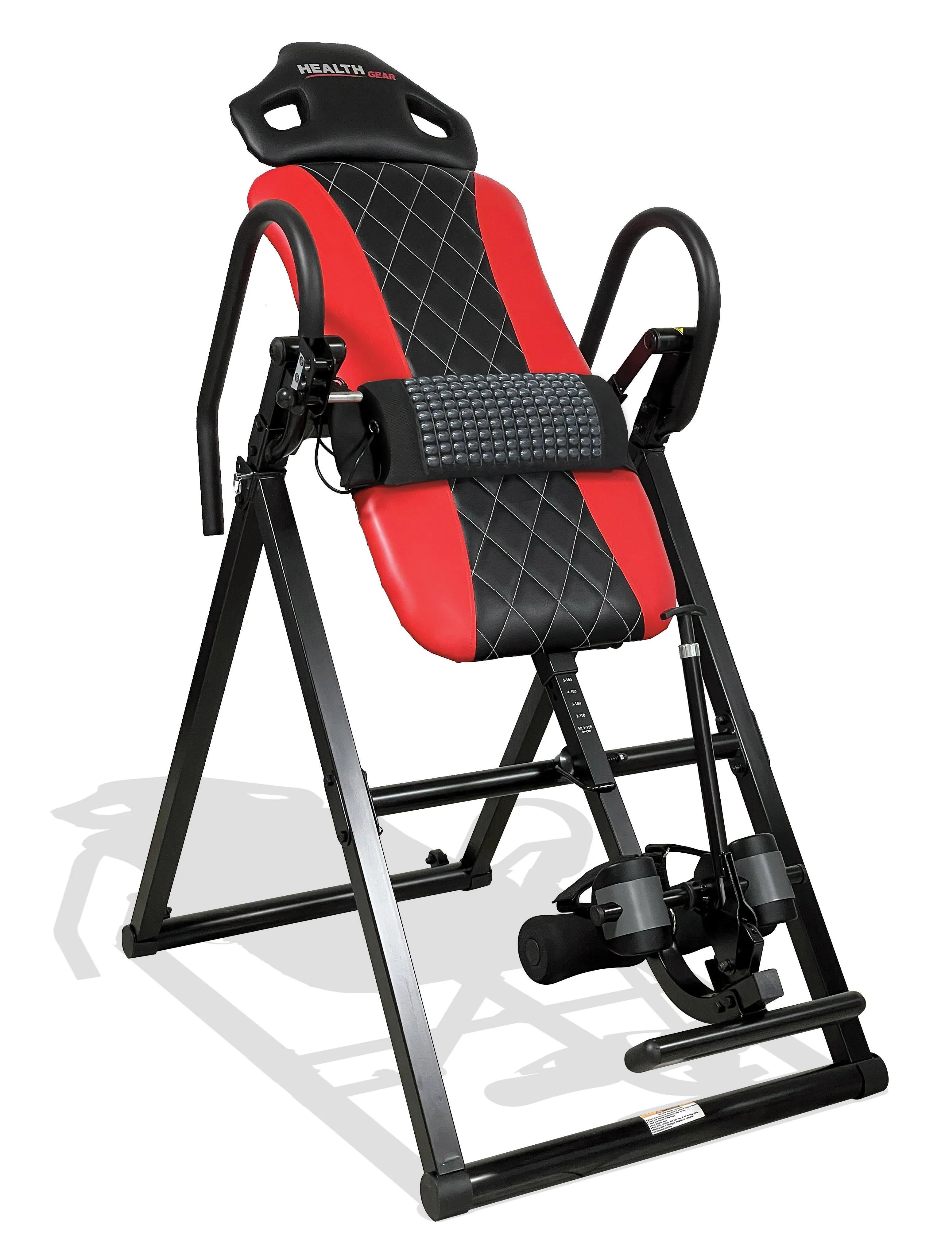 Health Gear Deluxe Heat and Massage Inversion Table with Adjustable, Removable Heat and Massage Lumbar Pad in Red